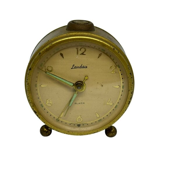 VTG Landau Brass Alarm Clock – Glow-in-the-Dark Hands & Numbers – Not Working - Picture 1 of 8